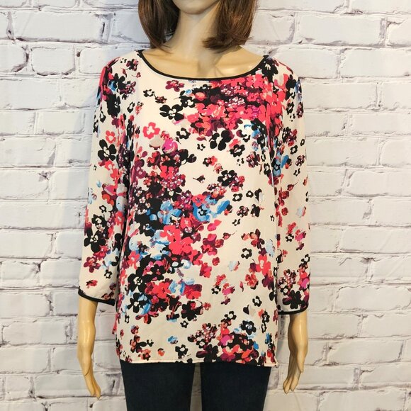 ADRIANNA PAPELL - Beautiful 3/4 sleeve fuchsia/turquoise floral blouse - Picture 4 of 10